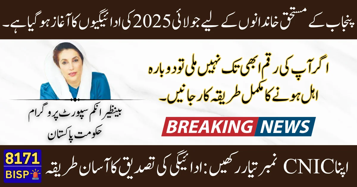 BISP July 2025 Payment Distribution Begins in Punjab – Step-by-Step Guide by District